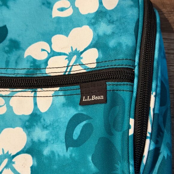 LL Bean Toiletry Bag Travel Hanging Bathroom Organizer Teal Blue Floral Aloha - Picture 3 of 9
